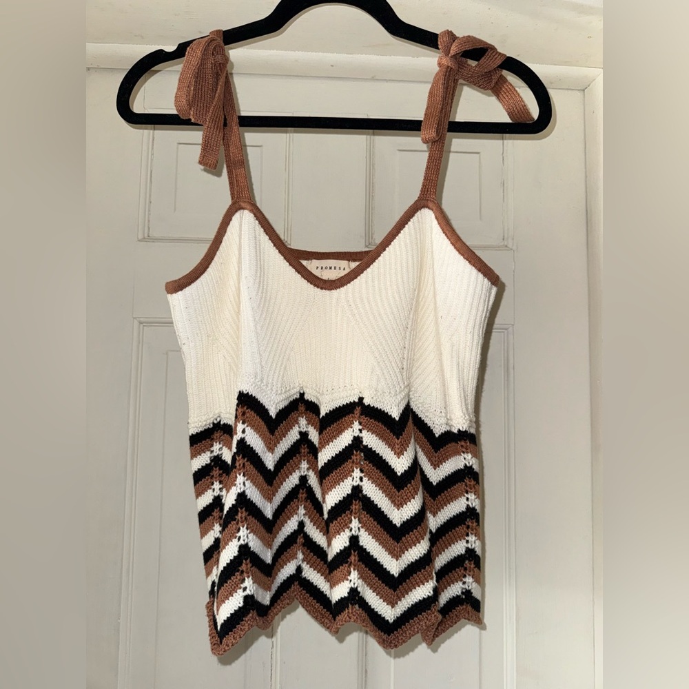 Promesa Cream, Brown & Black Chevron Knit Tank Top